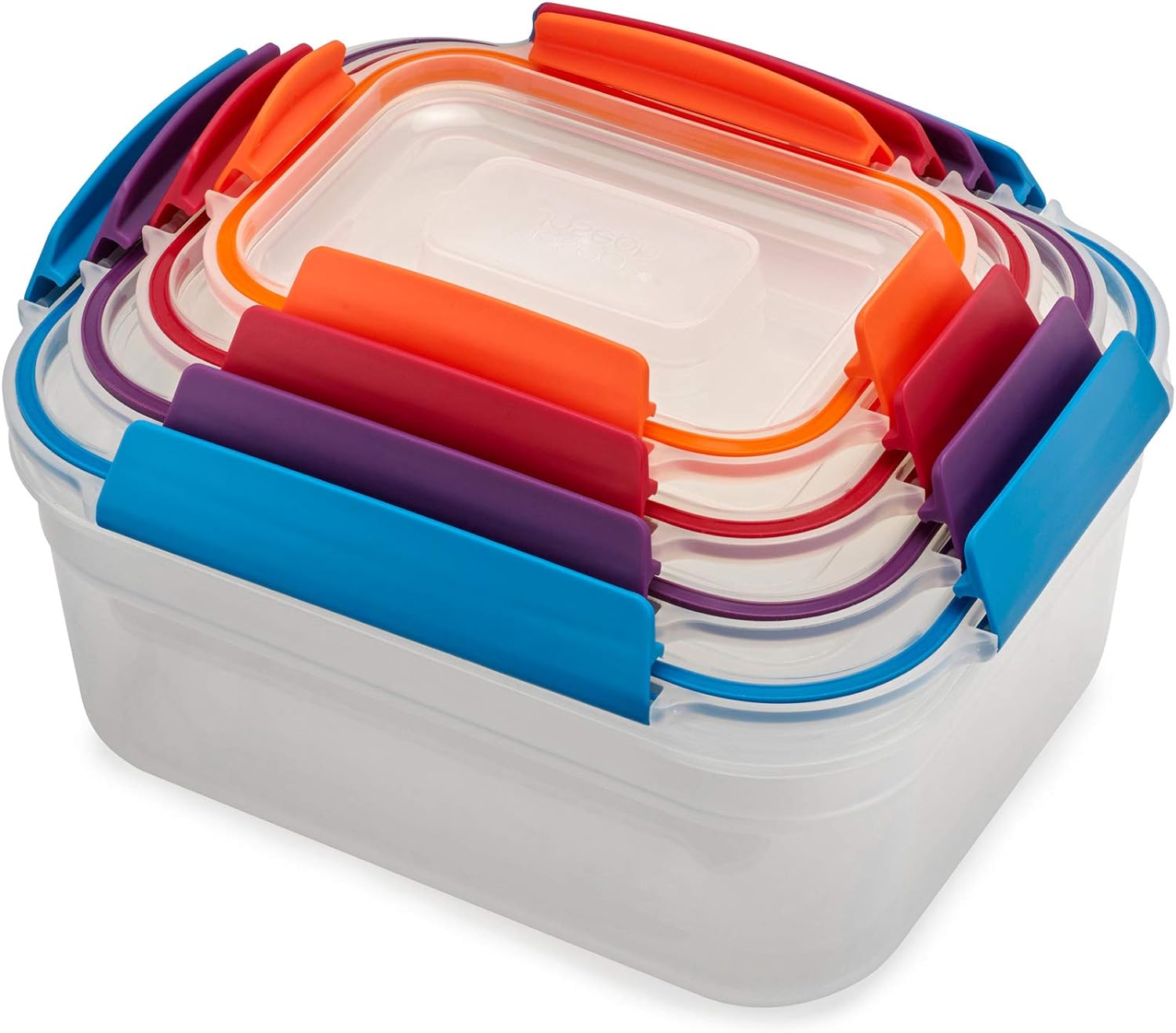 Joseph Joseph Nest Lock, 4 Piece Plastic Food Kitchen Storage Container set with lids, Leak Proof, Airtight, Space Saving, BPA free- Multicolour