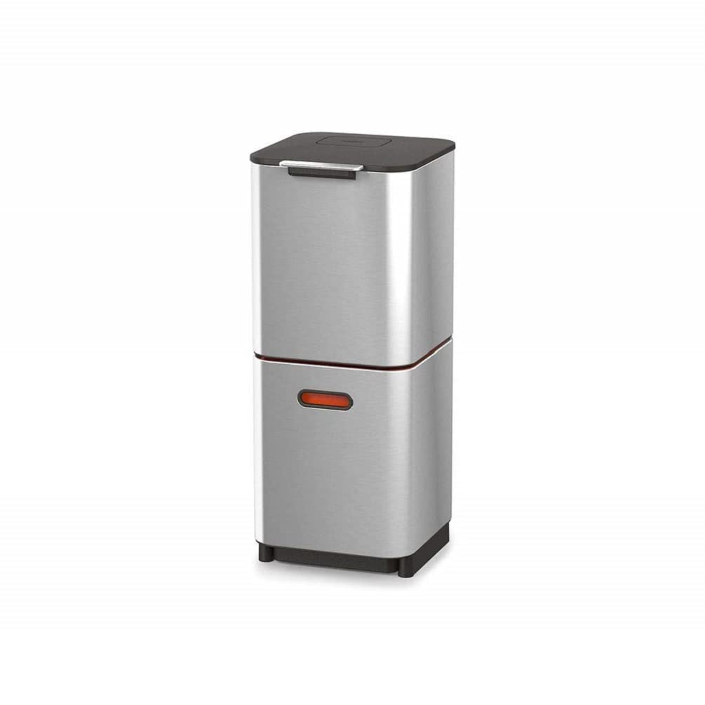 Joseph Joseph Totem Compact 40 liter Waste Separation and Recycling Kitchen Trash Can with odor filter and removable food waste caddy, Stainless Steel