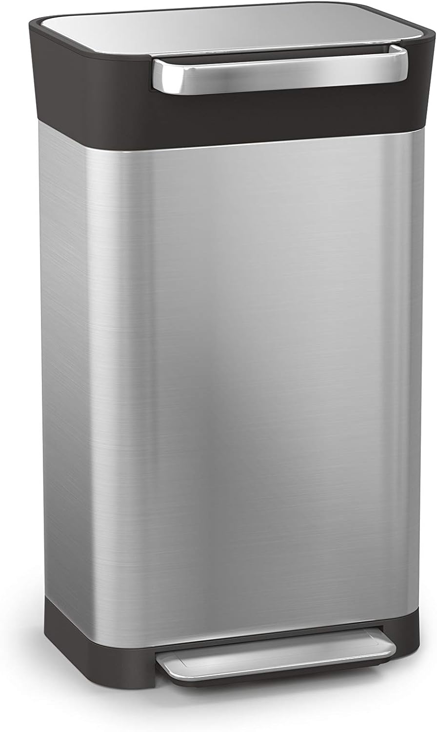 Joseph Joseph Intelligent Waste Titan Trash Can Compactor with Odor Filter, Holds Up to 90L After Compaction, Stainless Steel, 30L