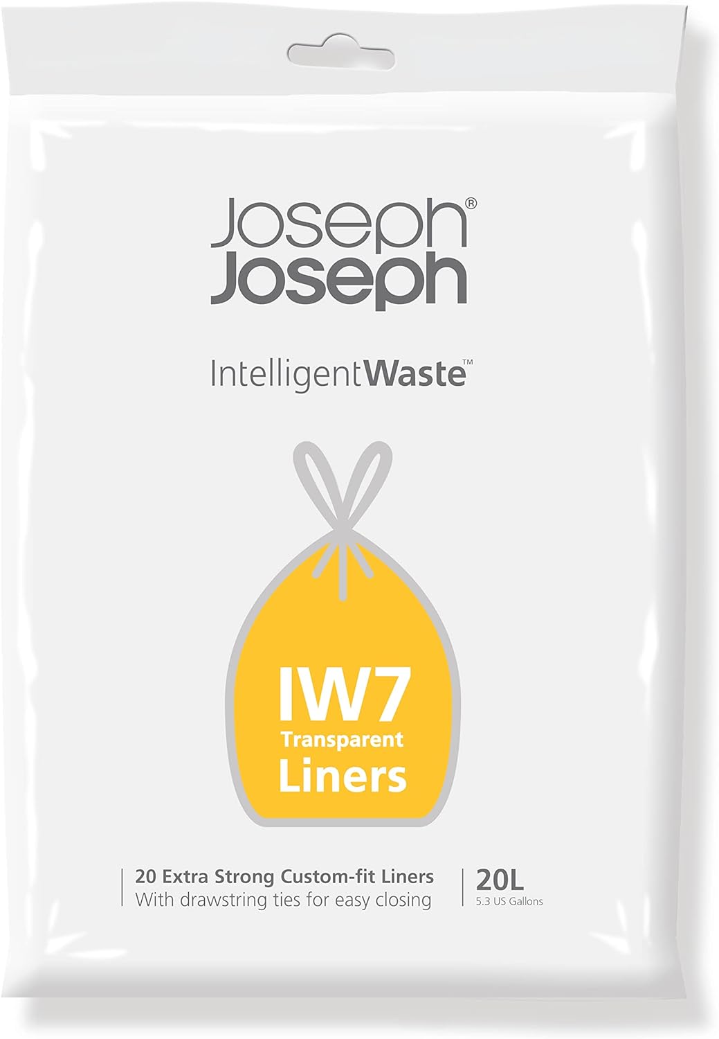 Joseph Joseph 30119 Intelligent Waste IW7 20L (5.2 US Gallons) Custom-Fit Extra-Strong Liners, Totem Compact & Totem Pop 40L Models, 20 pcs, Transparent