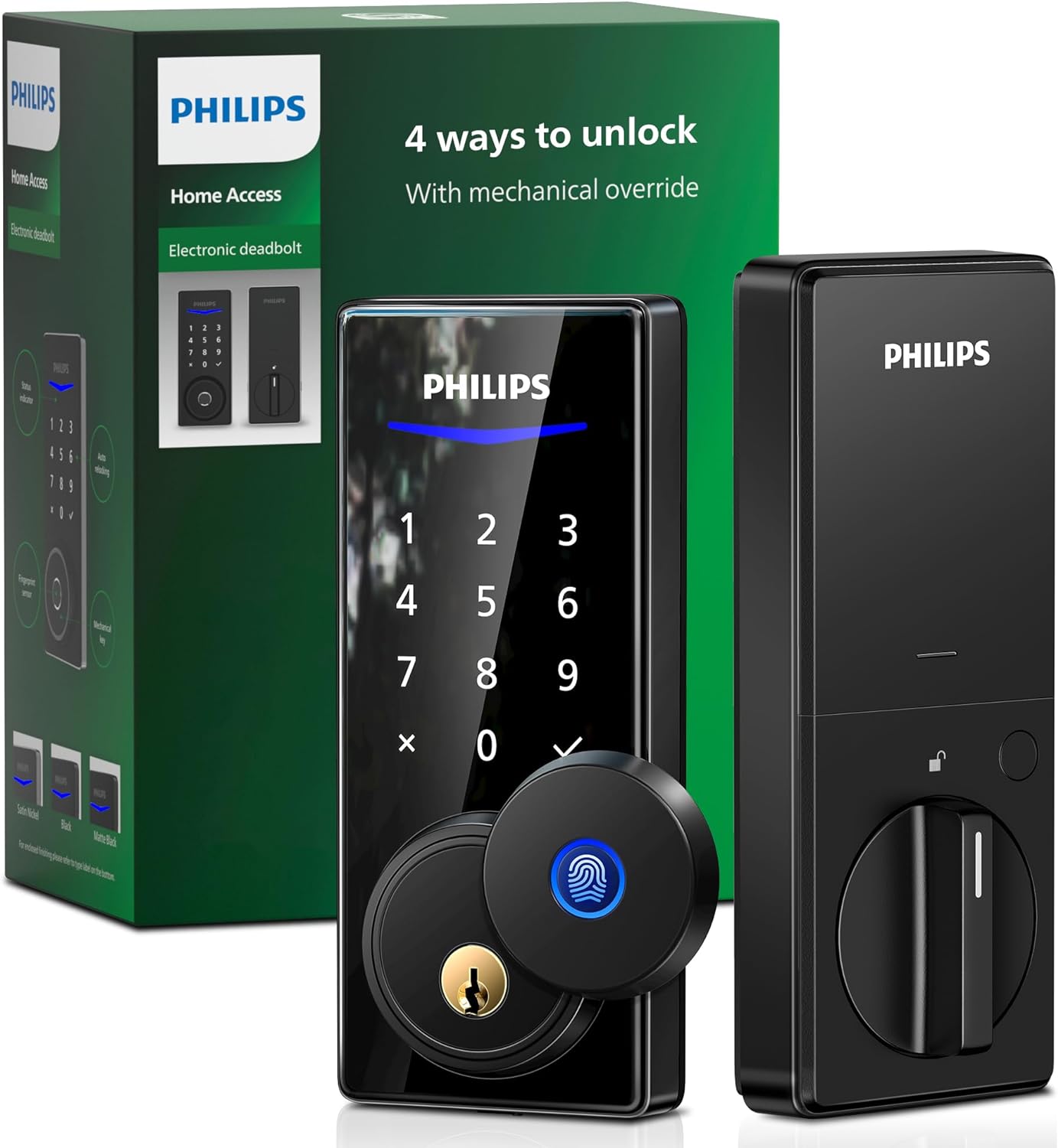 Philips Fingerprint Door Lock, Keyless Entry Door Lock, Electronic Door Lock, Touchscreen Keypad Deadbolt - Easy Installation and Set up - Matte Black