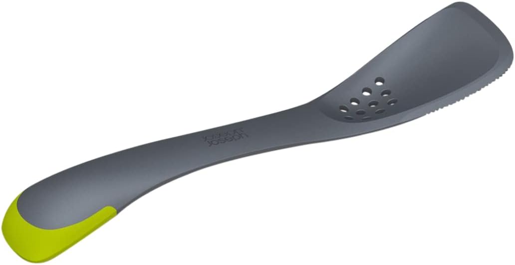 Joseph Joseph - Uni-tool 5-in-1 Silicone Kitchen Utensil, Slotted Spoon, Turner, Cutting Tool, Solid Spoon and Spatula in one- Grey, 12 long