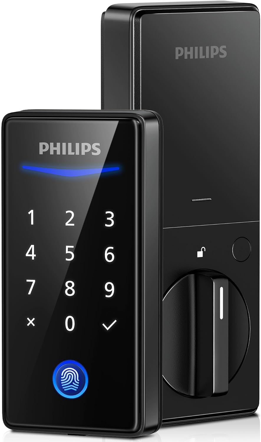 Philips Keyless Entry Door Lock with Keypad - Smart Deadbolt Lock for Front Door, Auto Lock, One-time PIN Code, Fingerprint Door Lock - Matte Black