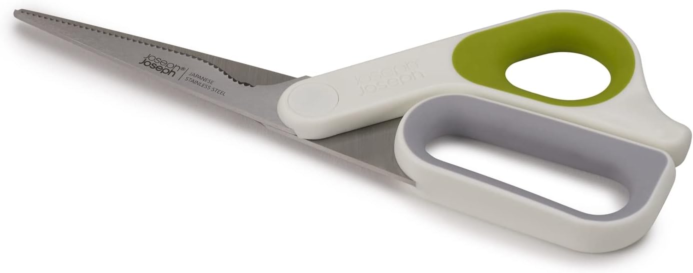 Joseph Joseph 10302 PowerGrip Kitchen Shears Scissors with Thumb Grip and Herb Stripper Separates for Cleaning Japanese Stainless-Steel, White/Green