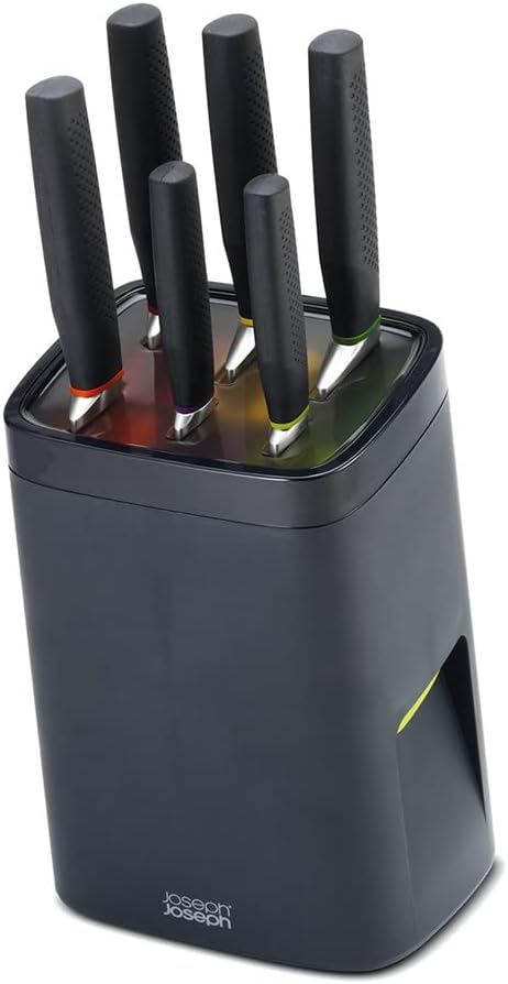 Joseph Joseph LockBlock Stainless Steel Knife Set with Self Locking Knife Block, 6-Piece, Black