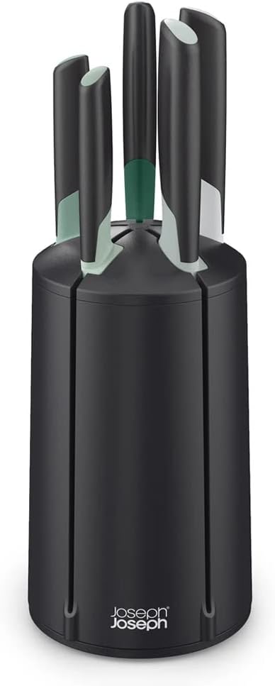 Joseph Joseph Elevate Knives 5-piece Carousel Set, Japanese Stainless Steel Knife Block - Editions - Sage Green and Black