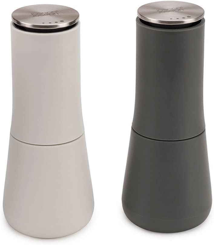 Joseph Joseph - 95036 Milltop Salt and Pepper Grinder Set with Adjustable Grind Size Coarseness, Dark Gray/White, 2-piece