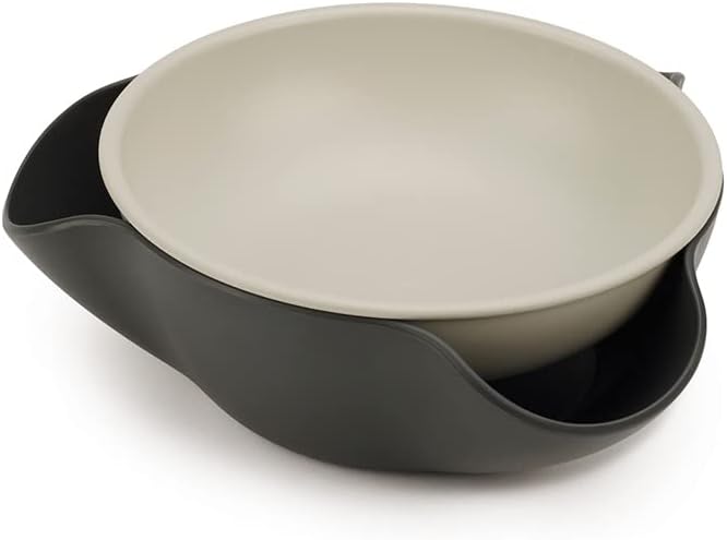 Joseph Joseph Double Dish Pistachio Bowl and Snack Serving Bowl, Gray with Food Waste Compartment BPA-Free - Gray