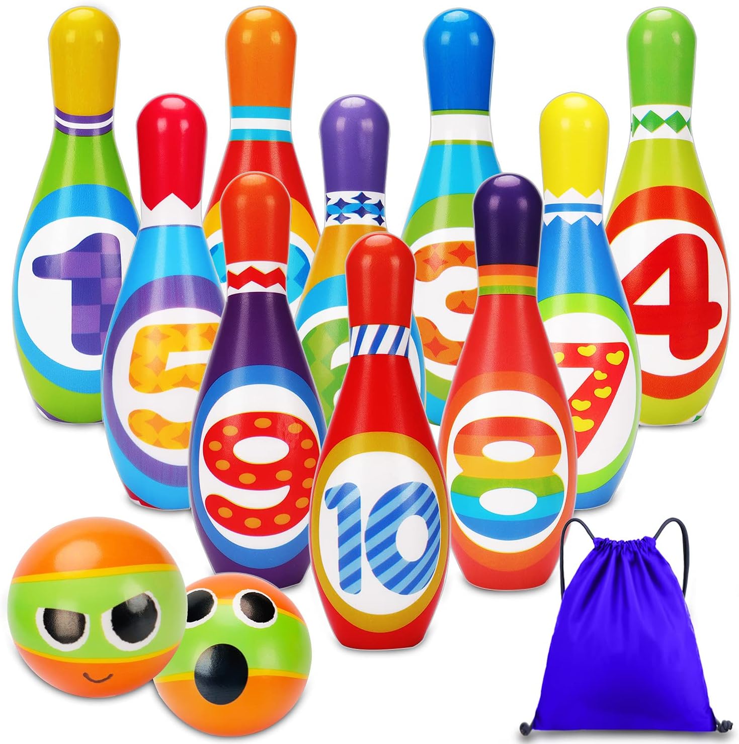 Soft Kids Bowling Set Toddler Toy for 2 3 4 5 Years Old Boy Girl, 10 Indoor Colorful Foam Pins 2 Bowling Ball Printed Number Developmental Sensory Toy Age 2-4 Present Stocking Stuffer