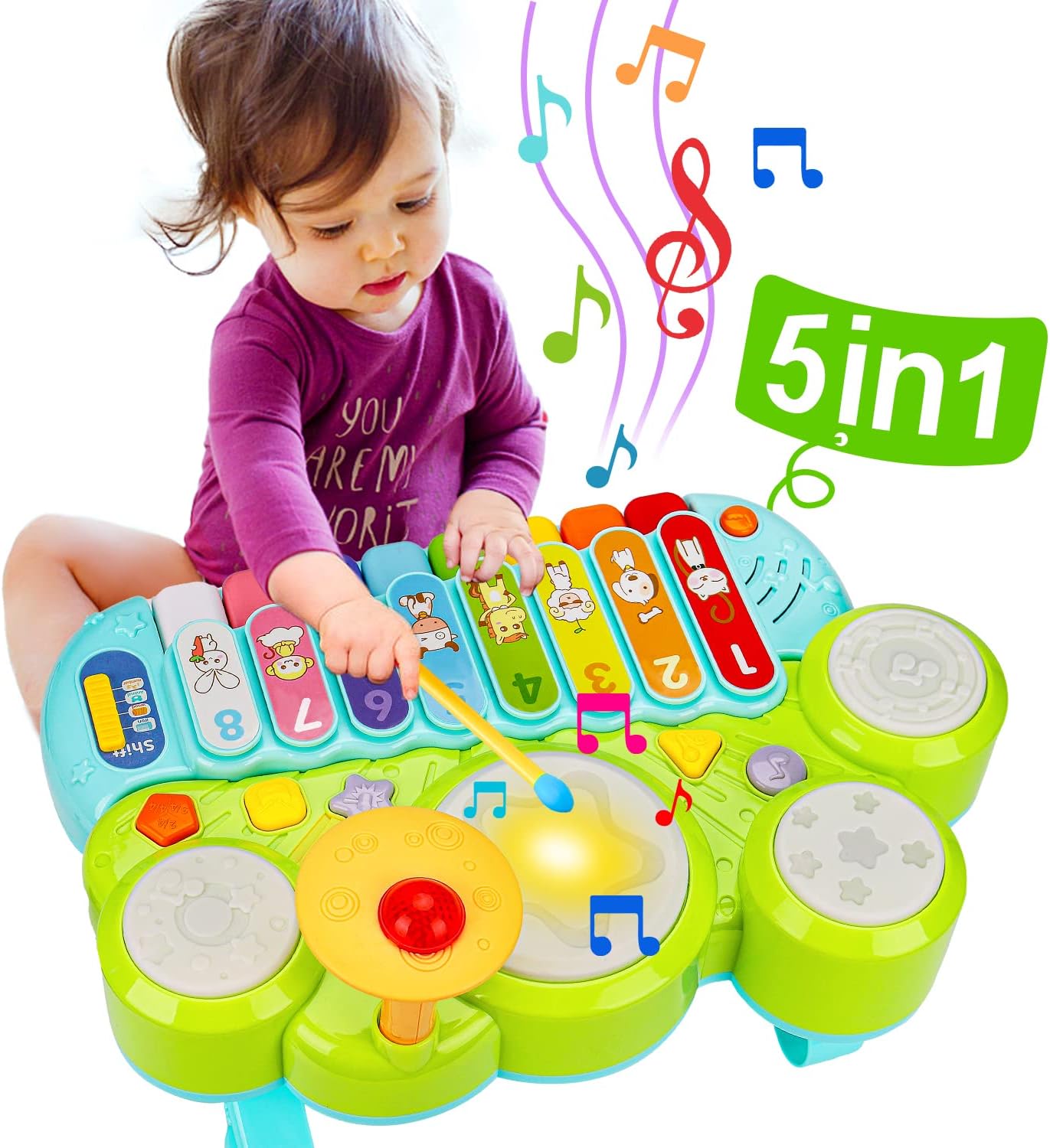 Baby Musical Toys 3 in 1 Piano Keyboard Xylophone Drum Set for 1 Year Old Girls Boys Toys Age 2 Music Instrument Learning Toys for Toddlers 1-3 Infant Baby Toys 6 9 12 18 24 Month