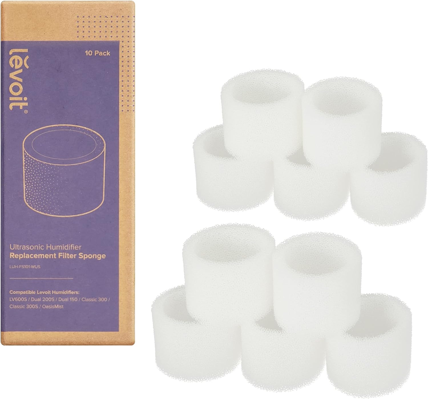 LEVOIT 10-Pack Top Fill Humidifier Replacement Filters, Capture Particles to Improve Humidification Efficiency, for Classic160, Dual150, Dual200S, Classic300(S), LV600S, OasisMist450S, Superior6000S