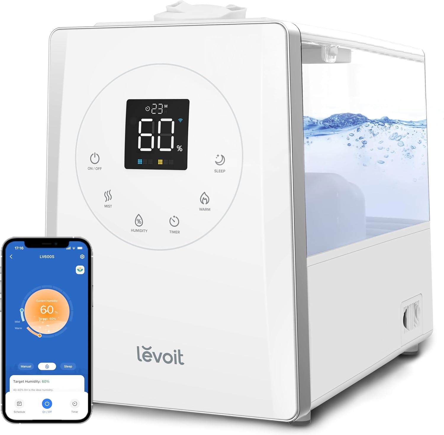 LEVOIT LV600S Smart Warm and Cool Mist Humidifiers for Home Bedroom Large Room, (6L) 753ft Coverage, Quickly & Evenly Humidify Whole House, Easy Top Fill, App & Voice Control - Quiet Sleep Mode