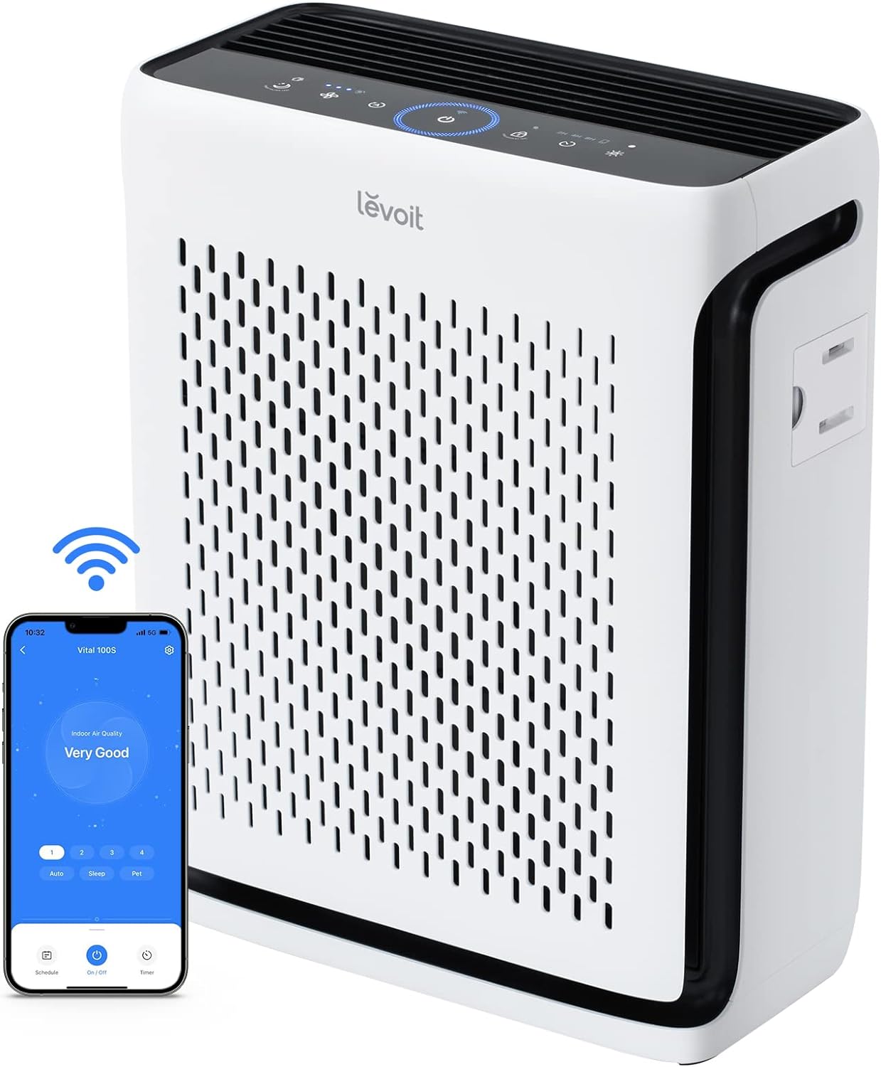 LEVOIT Air Purifiers for Home Large Room Bedroom Up to 1110 Ft with Air Quality and Light Sensors, Smart WiFi, Washable Filters, HEPA Filter for Pets, Allergy, Dust, Vital 100S / Vital 100S-P, White