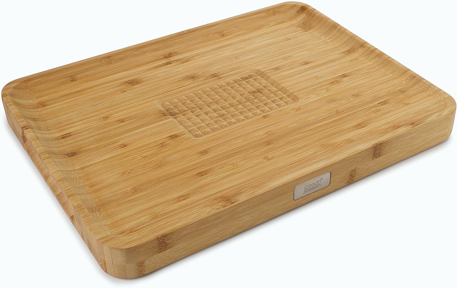 Joseph Joseph Cut & Carve Bamboo Cutting Board with Food Grip and Angled Surface Yellow Large