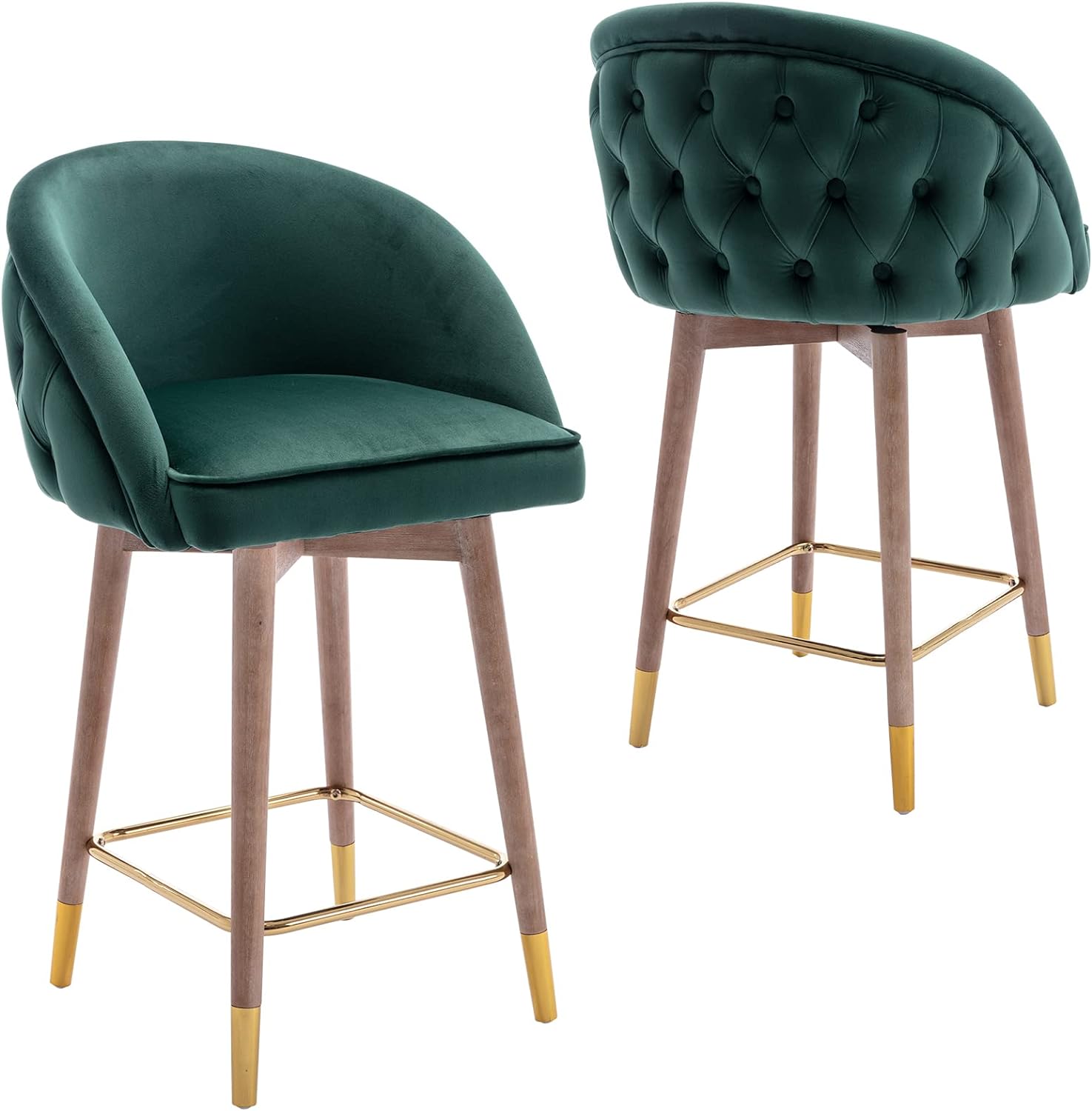 ZSARTS Velvet Swivel Bar Stools Set of 2, 26-inch, Green