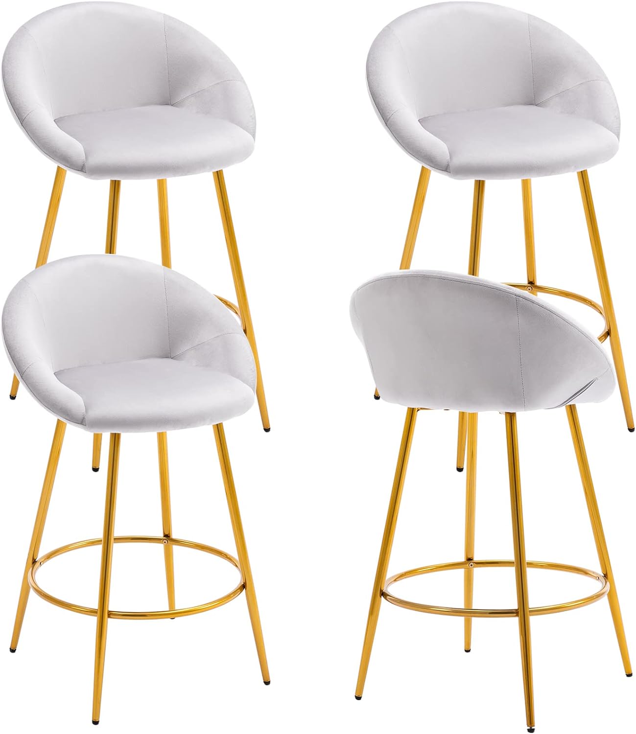 ZSARTS 26 Counter Height Bar Stools Set of 4, Modern Velvet High Dining Chairs with Back Upholstered Kitchen Island Stools with Gold Legs with Footrest for for Home Bar Dining Room Pub (Grey)