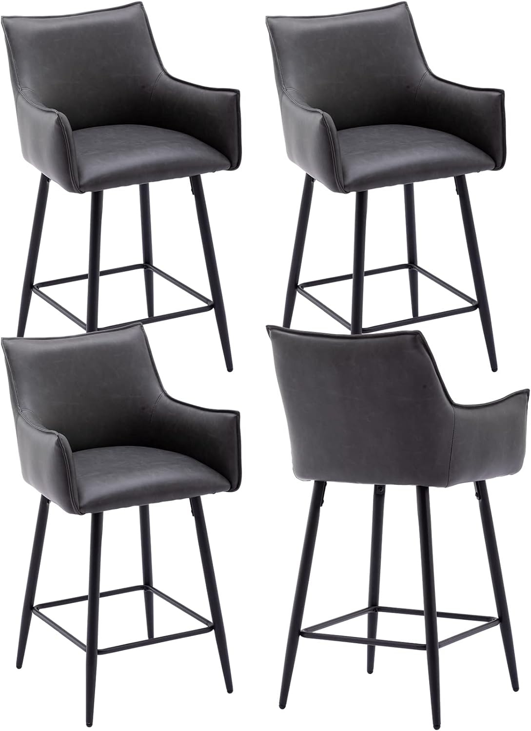 ZSARTS 26 Grey Bar Stools Set of 4, Modern Faux Leather Counter Height Barstools Upholstered Kitchen Chairs with Legs and Footrest for Home Bar Dining Room Pub (Grey)