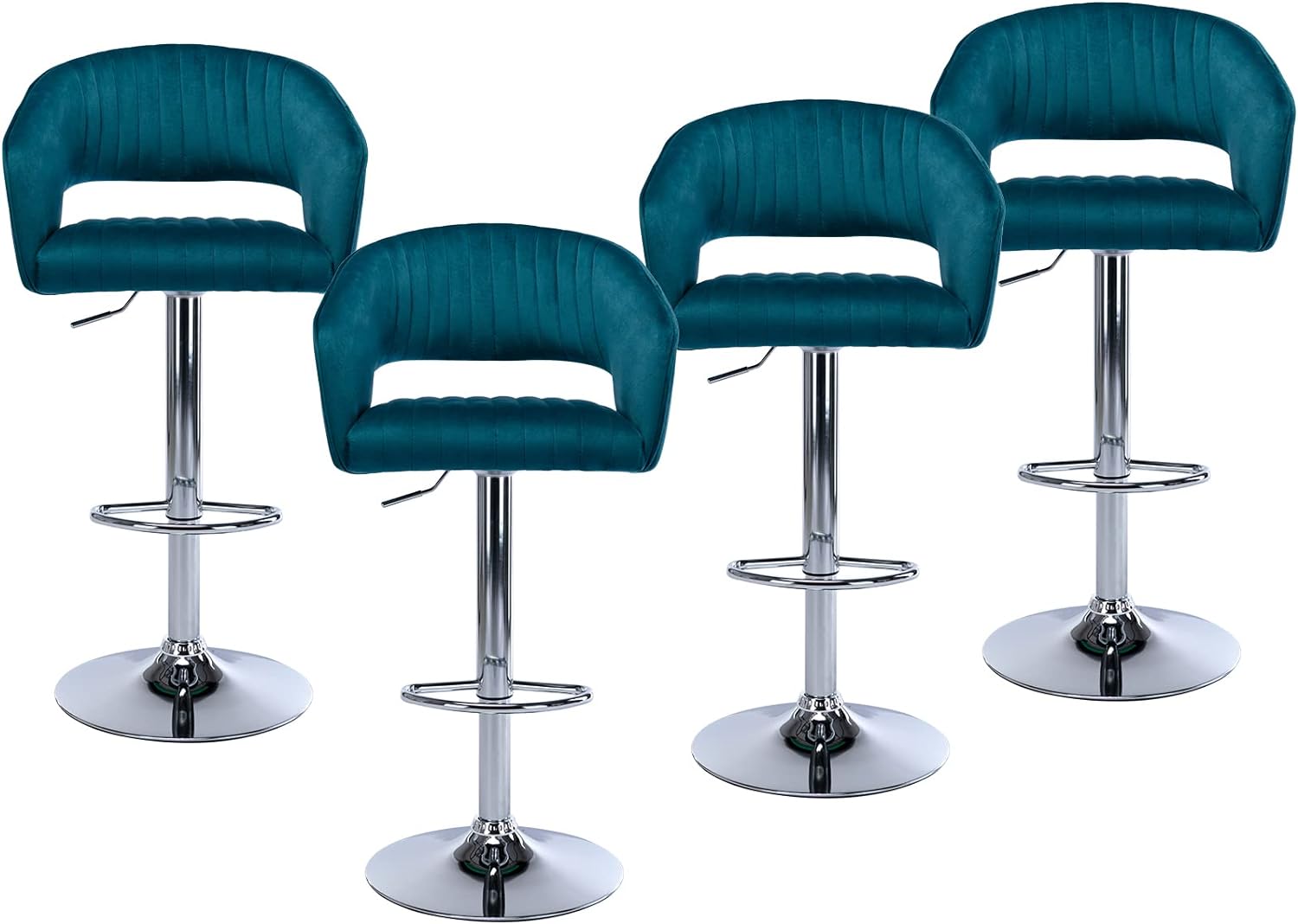 ZSARTS 24 Inch Barstools Set of 4, Upholstered Velvet Swivel Counter Height Stools with Back and Footrest, Adjustable Kitchen Dining Chairs for Pub Island, Teal