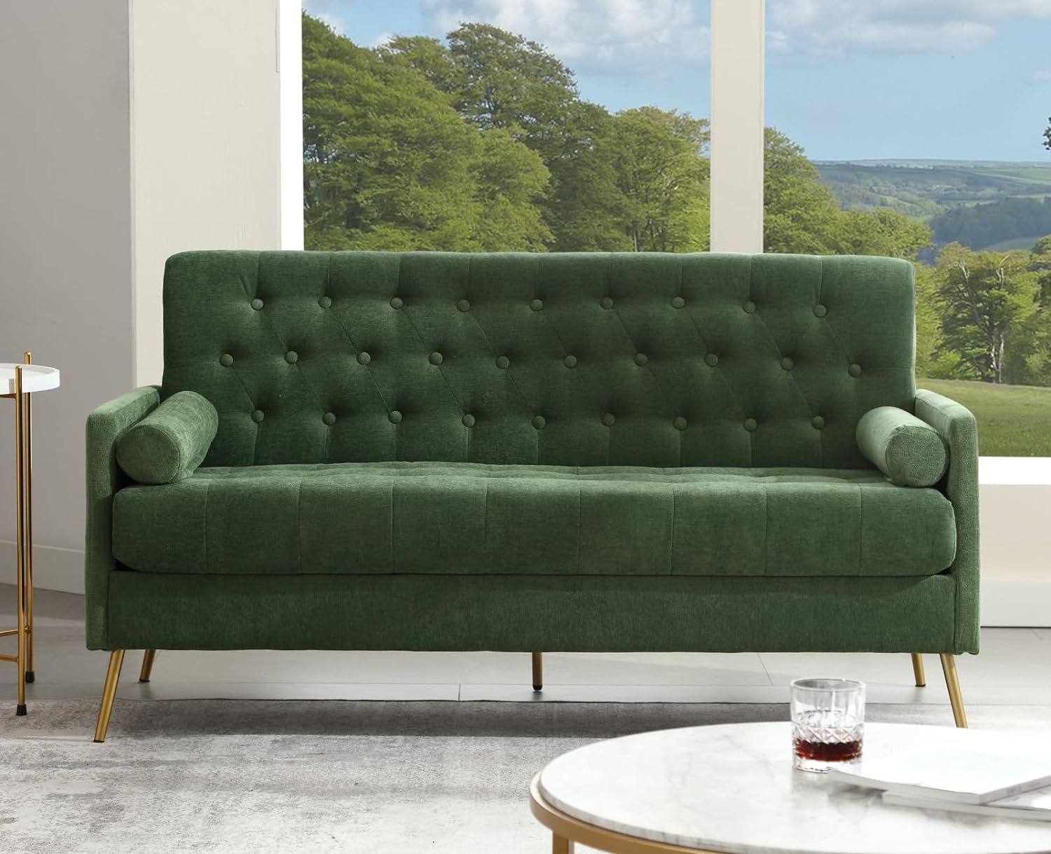 ZSARTS 56 Green Loveseat Sofa, Small Sofa Couch 2 Seater Sofa for Living Room Mid Century Modern Couch with Pillow and Armrest for Bedroom Apartment Lounge, Green