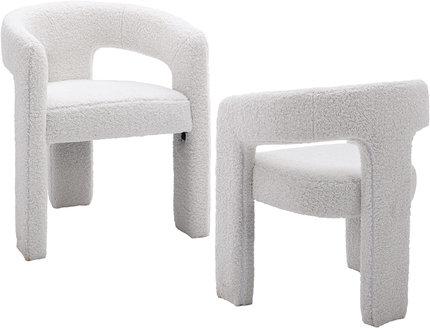 ZSARTS White Barrel Dining Chairs Set of 2, Upholstered Sherpa Dining Room Chair with Hollow Back Comfy Faux Fur Accent Chair Side Chair for Living Room Bedroom Reception, White