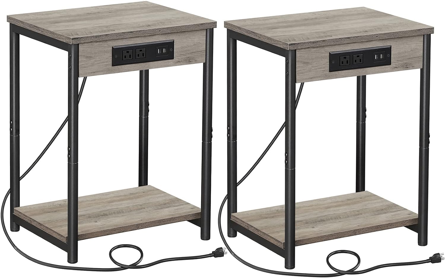 TUTOTAK End Table with Charging Station, Set of 2 Side Table with 2 USB Ports and 2 Outlets, 21.8H 2-Tier Nightstand with Storage Shelf, Sofa Table TB01BG029