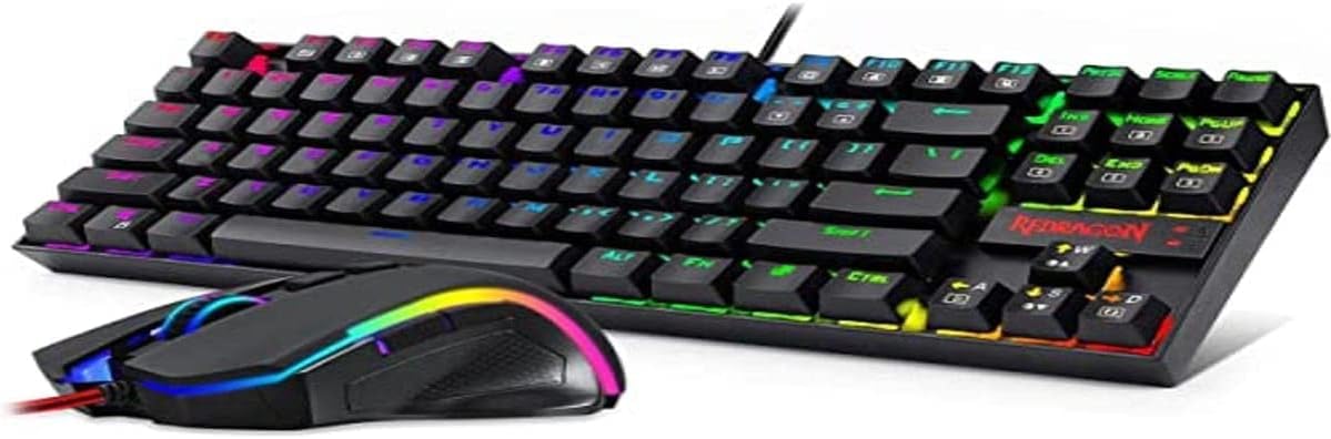 Redragon K552-RGB-BA Mechanical Gaming Keyboard and Mouse Combo Wired RGB LED Backlit 60% with Arrow Key Keyboard & 7200 DPI Mouse for Windows PC Gamers (Tenkeyless Keyboard Mouse Set)