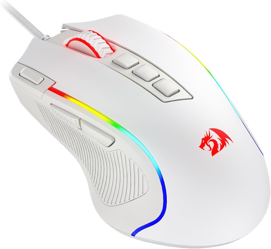 Redragon M612 Predator RGB Gaming Mouse, 8000 DPI Wired Optical Gamer Mouse with 11 Programmable Buttons & 5 Backlit Modes, Software Supports DIY Keybinds Rapid Fire Button, White