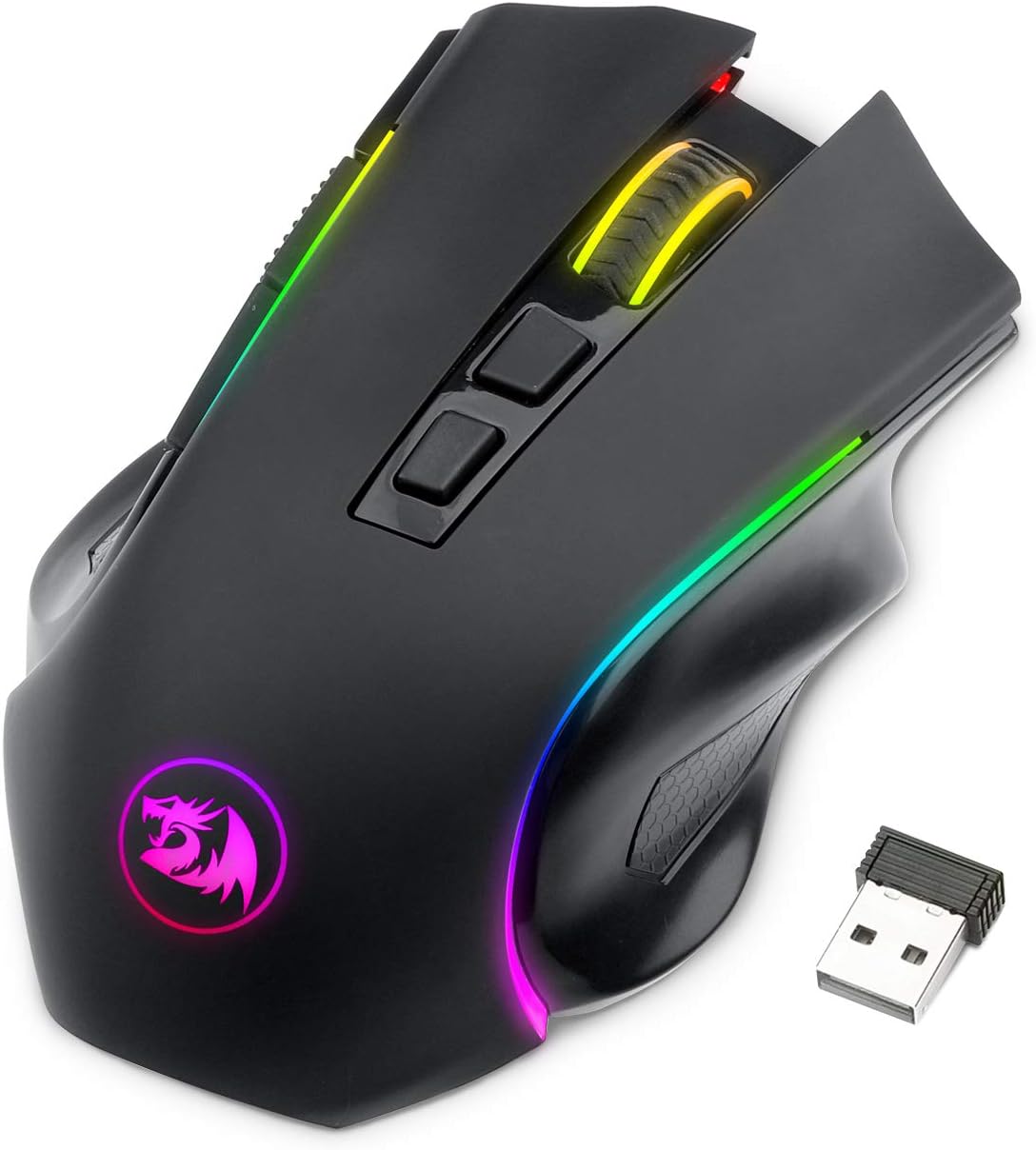 Redragon M602 Griffin RGB Gaming Mouse, RGB Spectrum Backlit Ergonomic Mouse with 7 Programmable Backlight Modes up to 7200 DPI for Windows PC Gamers (Black, Wireless)