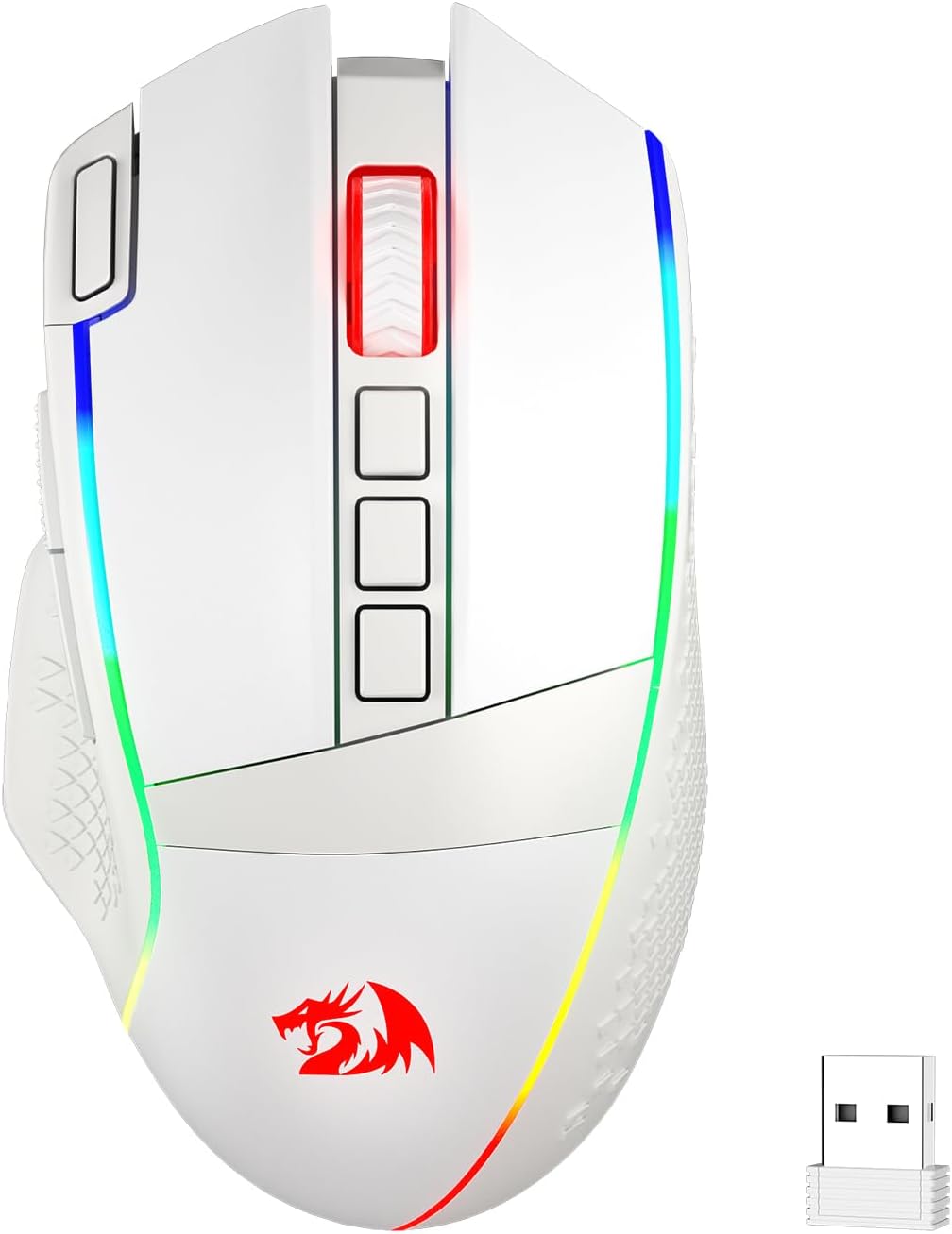 Redragon M991 Wireless Gaming Mouse, 19000 DPI Wired/Wireless Gamer Mouse w/Rapid Fire Key, 9 Macro Buttons, 45-Hour Durable Power Capacity and RGB Backlight for PC/Mac/Laptop, White