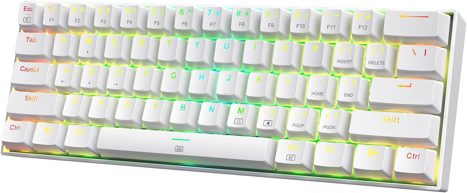 Redragon K630 Dragonborn 60% Wired RGB Gaming Keyboard, 61 Keys Compact Mechanical Keyboard with Linear Red Switch, Pro Driver Support, White