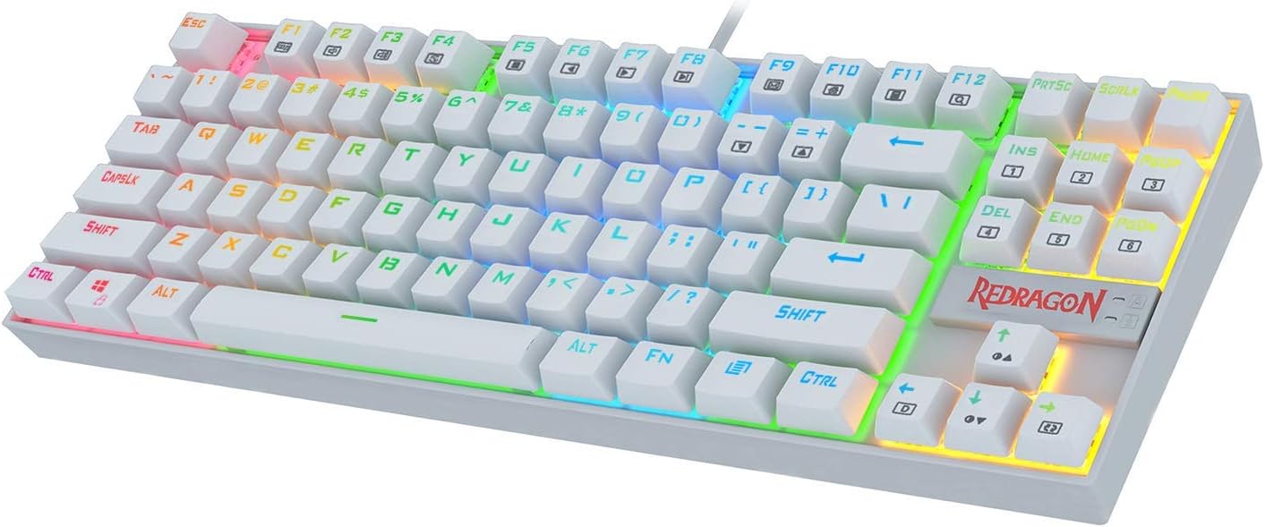 Redragon K552 Mechanical Gaming Keyboard RGB LED Backlit Wired with Anti-Dust Proof Switches for Windows PC (White, 87 Key Blue Switches)