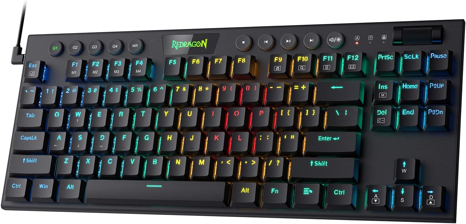 Redragon K622 Horus TKL RGB Mechanical Keyboard, Ultra-Thin Designed Wired Gaming Keyboard w/Low Profile Keycaps, Dedicated Media Control & Linear Red Switch, Pro Software Supported