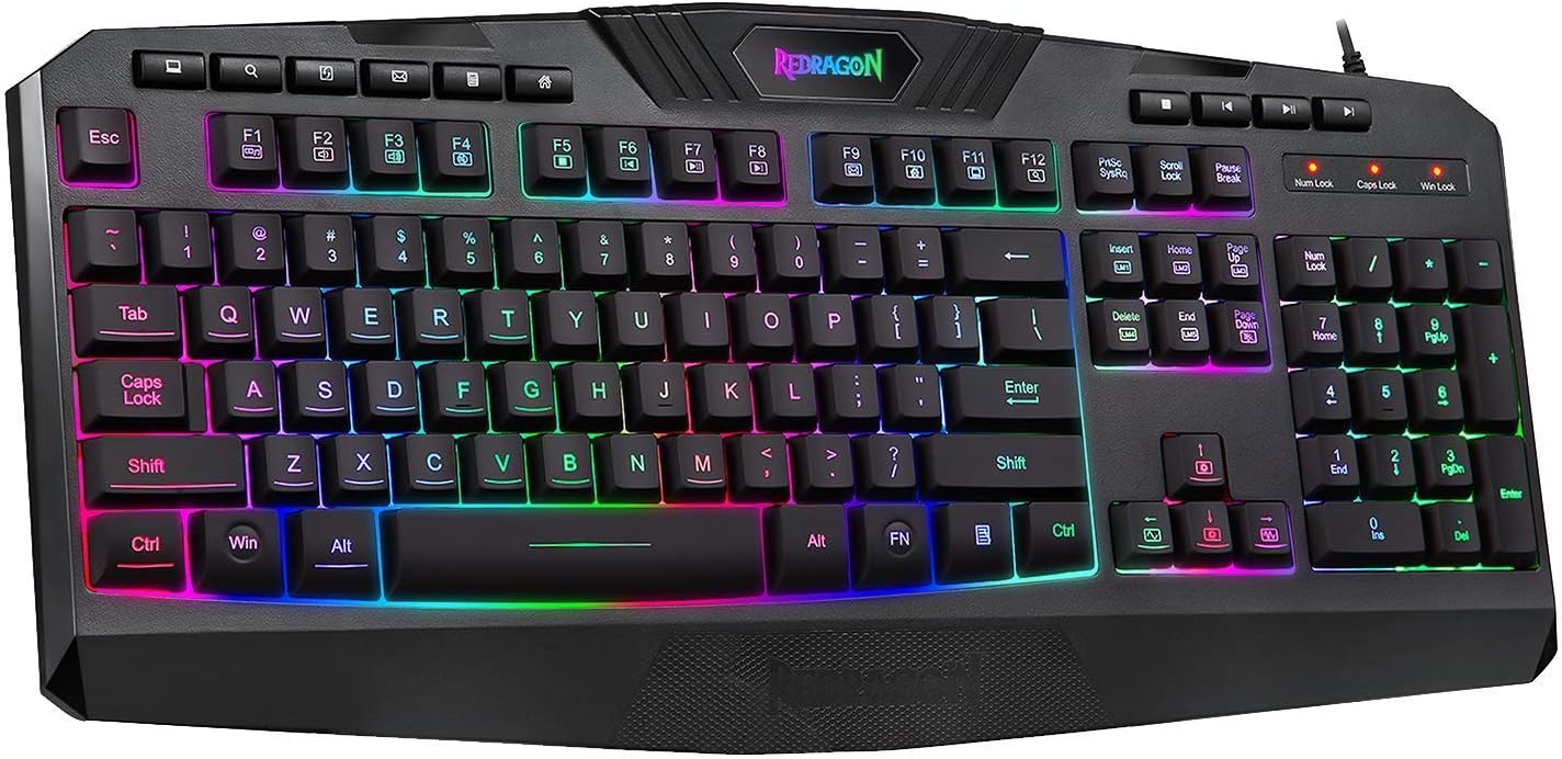 Redragon K503 Gaming Keyboard, RGB LED Backlit, Multimedia Keys, Silent USB Keyboard with Wrist Rest for Windows PC Games (Wired, Black)