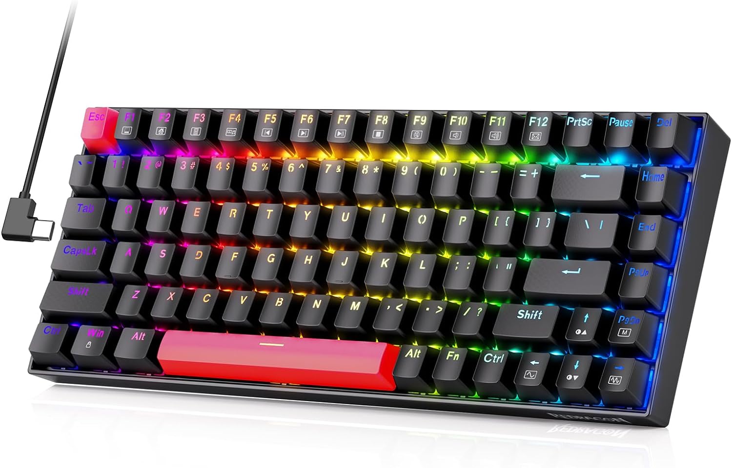 Mechanical Keyboard, Full RGB 75% Gaming Keyboard with Red Switches, Macro Editor Wired Keyboard 84 Keys for Windows Mac PC Laptop Tablet, K629-RGB