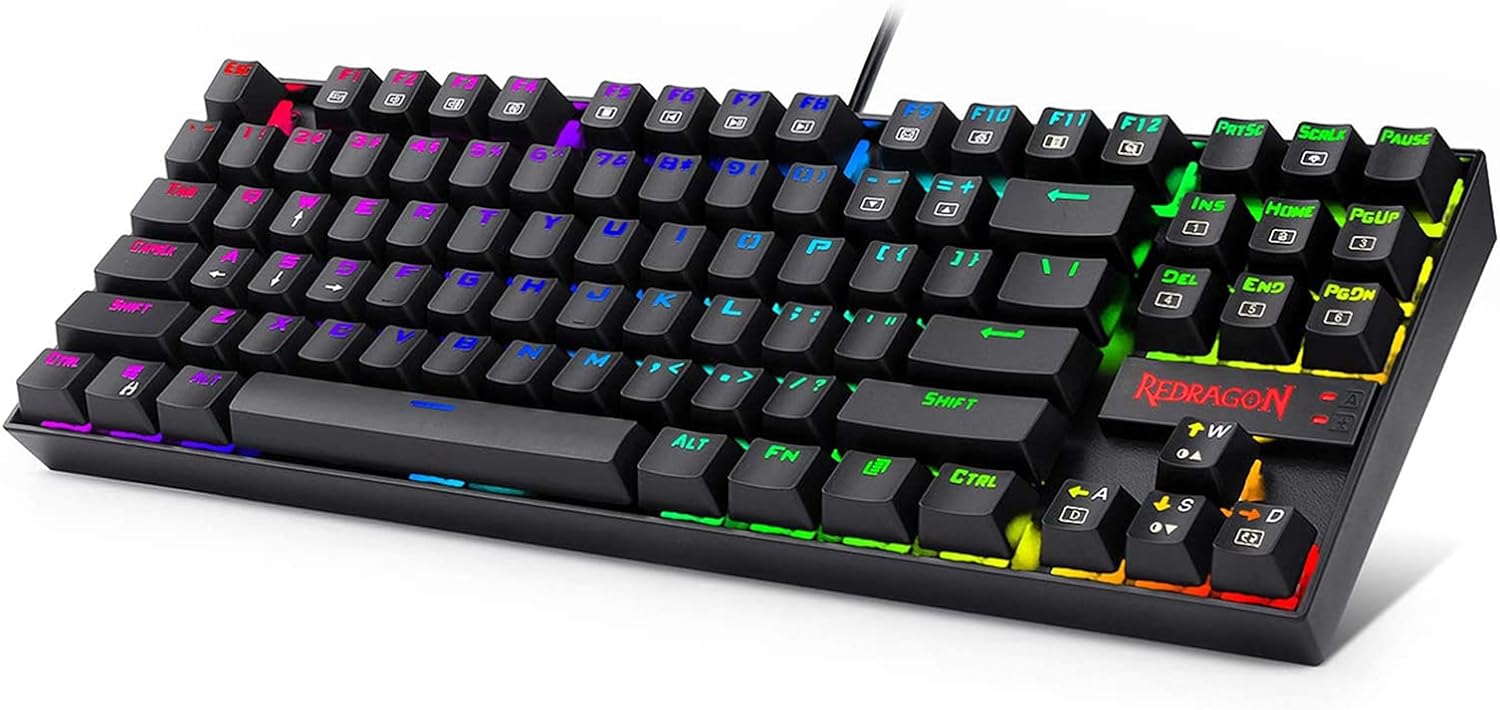 Redragon K552 Mechanical Gaming Keyboard RGB LED Backlit Wired with Anti-Dust Proof Switches for Windows PC (Black, 87 Key Blue Switches)