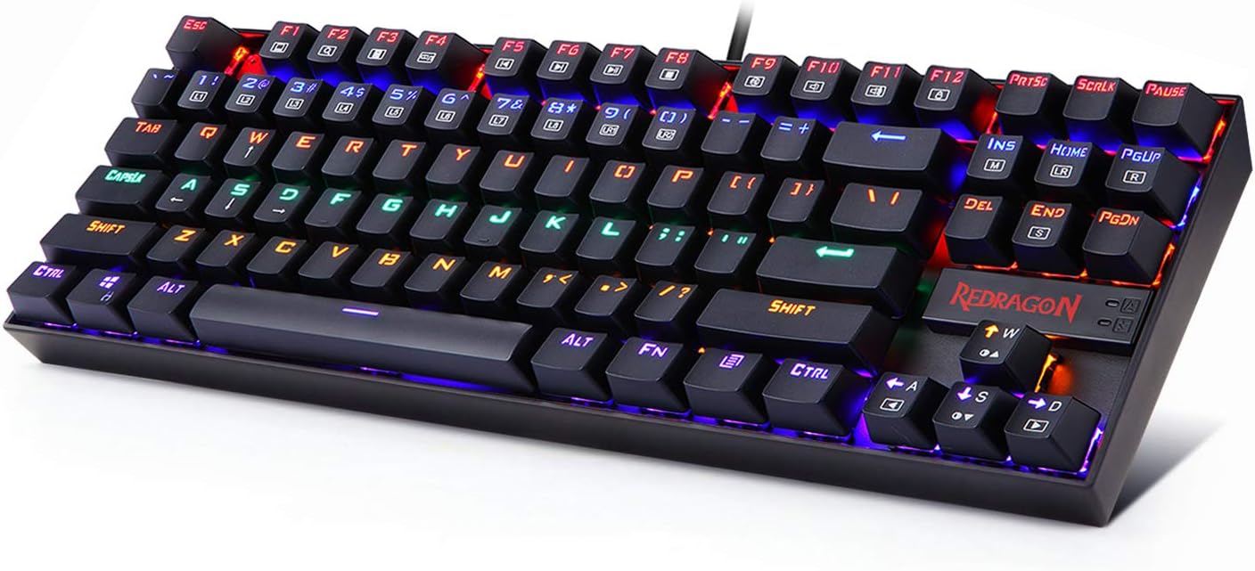 Redragon K552 Mechanical Gaming Keyboard 87 Key Rainbow LED Backlit Wired with Anti-Dust Proof Switches for Windows PC (Black Keyboard, Red Switches)