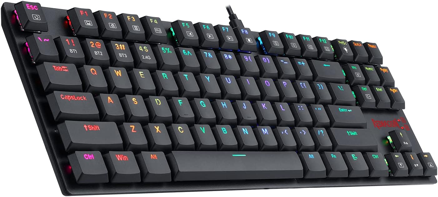 Redragon K607 Mechanical Gaming Keyboard, RGB LED Backlit, 87 Key Tenkeyless, Low Profile with Blue Switches for Windows PC Gaming (Wireless)