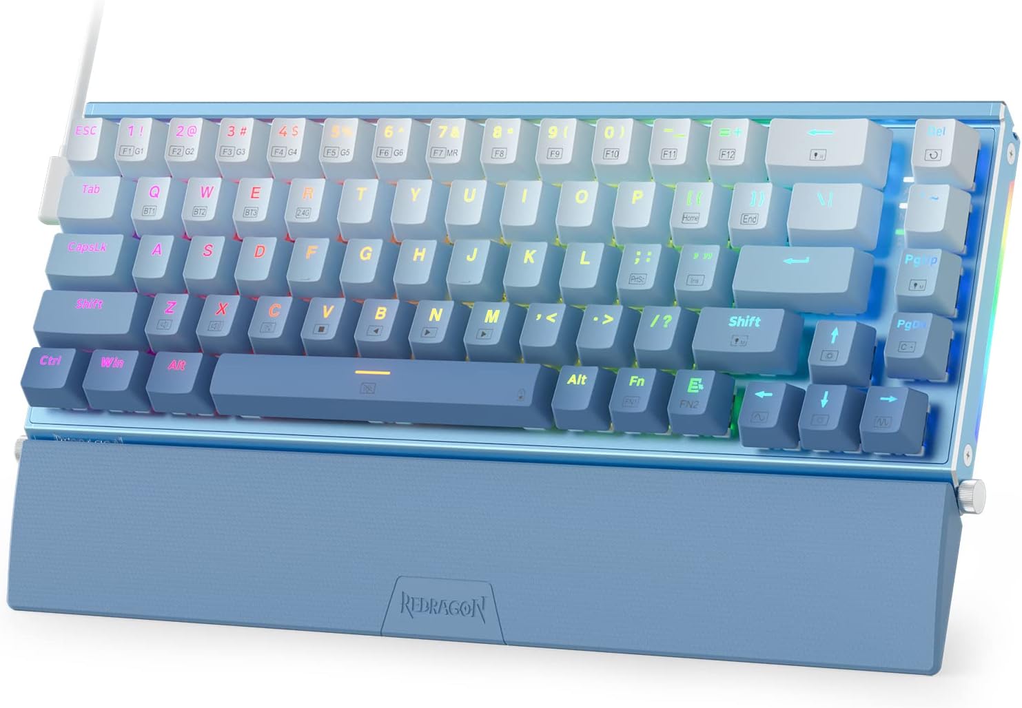 Redragon K641 65% Aluminum RGB Mechanical Keyboard, Wired 68 Keys Compact Gaming Keyboard w/ 3.5mm Sound Absorbing Foams, Detachable Wrist Rest, Gradient Keycaps, Upgraded Hot-Swap Socket