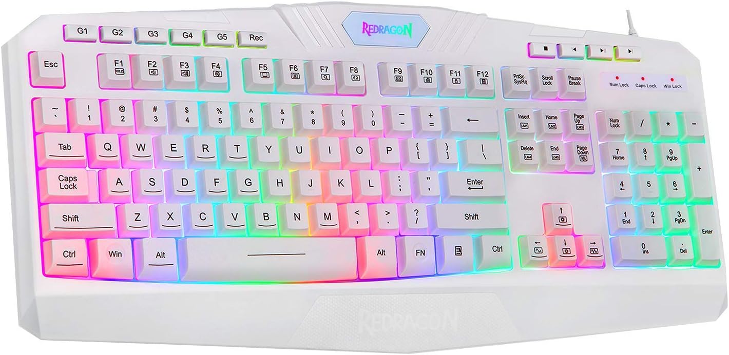 Redragon K503 PC Gaming Keyboard, RGB LED Backlit with Macro Recording, Wired, Multimedia Keys, Silent USB Keyboard with Wrist Rest for Windows PC Games (White)