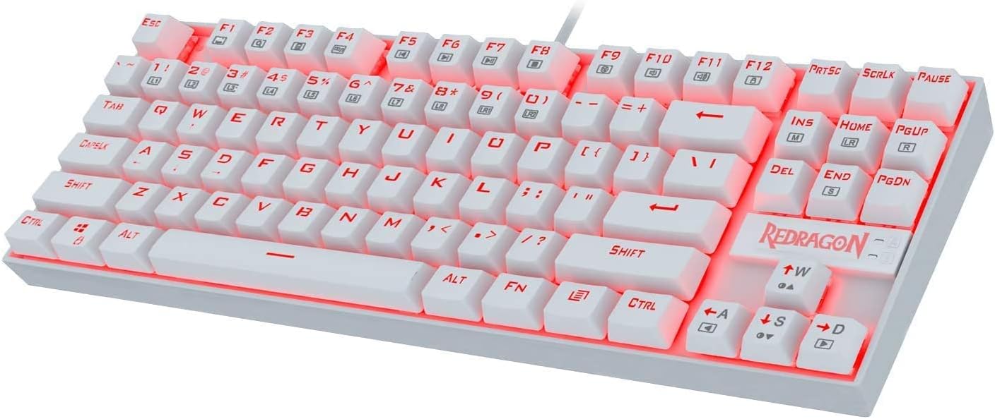 Redragon K552 Mechanical Gaming Keyboard 60% Compact 87 Key Kumara Wired Blue Switches for Windows PC Gamers (RED Backlit White)