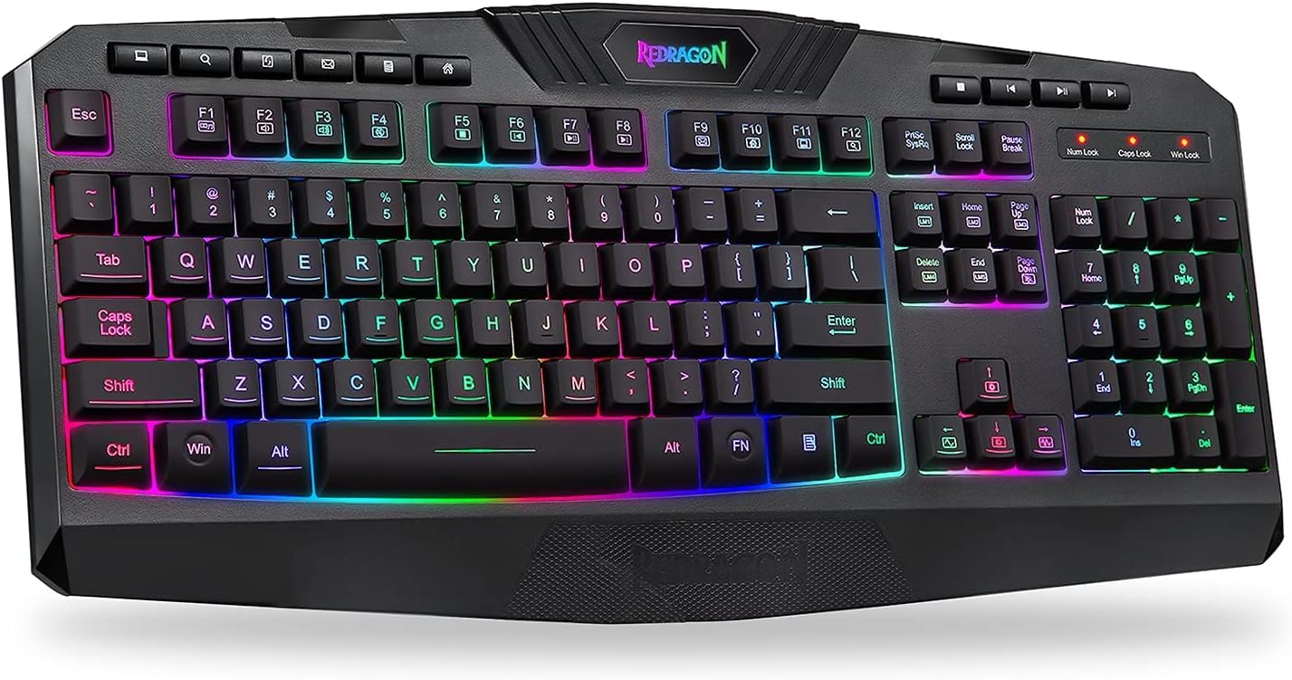 Redragon K503 Wireless Gaming Keyboard, RGB LED Backlit, Multimedia Keys, Silent Membrane Keyboard with Wrist Rest for Windows PC Games (Black)