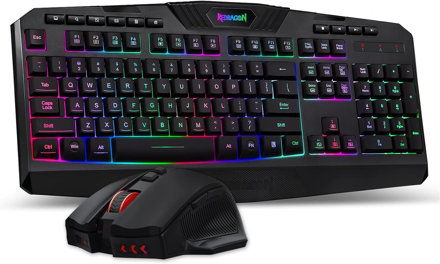 Redragon S101 Wireless Gaming Keyboard and Mouse Combo, RGB LED Backlit Keyboard, and Red Illuminated Mouse for Windows PC Gamer