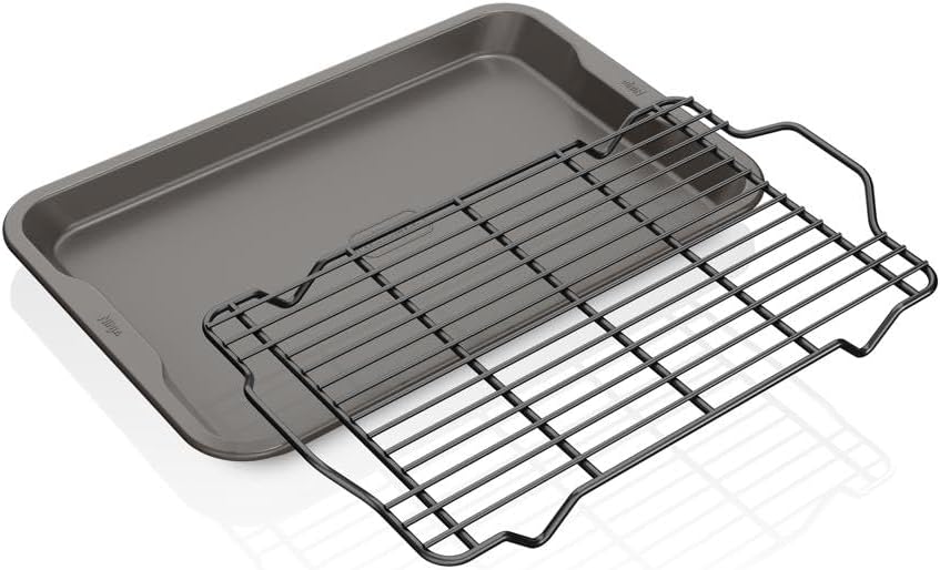 Ninja B32102 Foodi NeverStick Premium 2-Piece Bakeware Sheet Set, Nonstick, Oven Safe up to 500°F, with 10 x 15 inch Baking Sheet & 10 x 15 inch Cooling/Roasting Rack, Dishwasher Safe, Grey