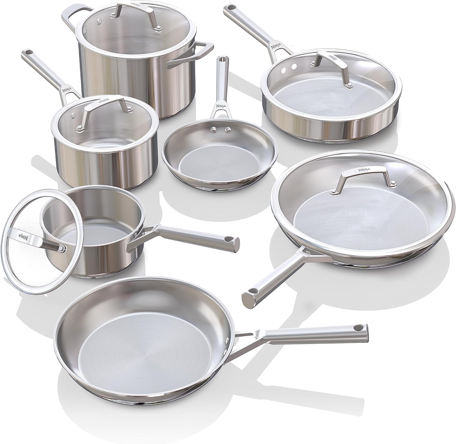 Ninja EverClad Stainless Steel Cookware 12 Piece Pots & Pans Set, All Stovetops & Induction, Oven Safe to 600Â°F, PFAS Free, Tri-Ply Commercial-Grade, C99012