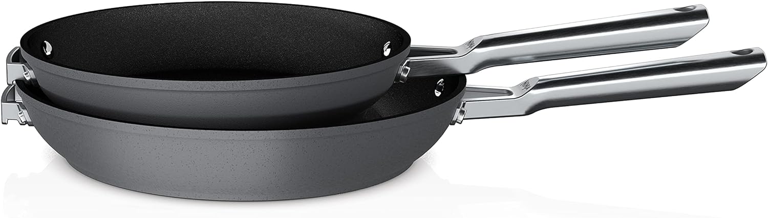 Ninja C52200 Foodi NeverStick Premium 2-Piece Fry Pan Set, Anti-Scratch Nesting Cookware, Hard-Anodized, Nonstick, Durable & Oven Safe to 500Â°F, Black