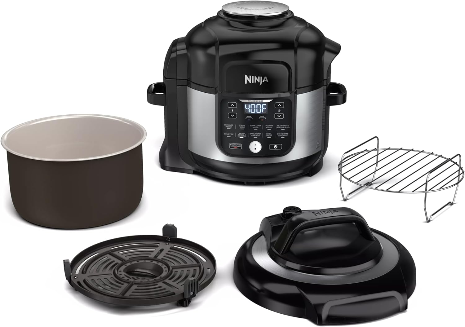 Ninja FD302 Foodi 11-in-1 Pro 6.5 qt. Pressure Cooker & Air Fryer that Steams, Slow Cooks, Sears, SautÃ©s, Dehydrates & More, with 4.6 qt. Crisper Plate, Nesting Broil Rack & Recipe Book, Silver/Black