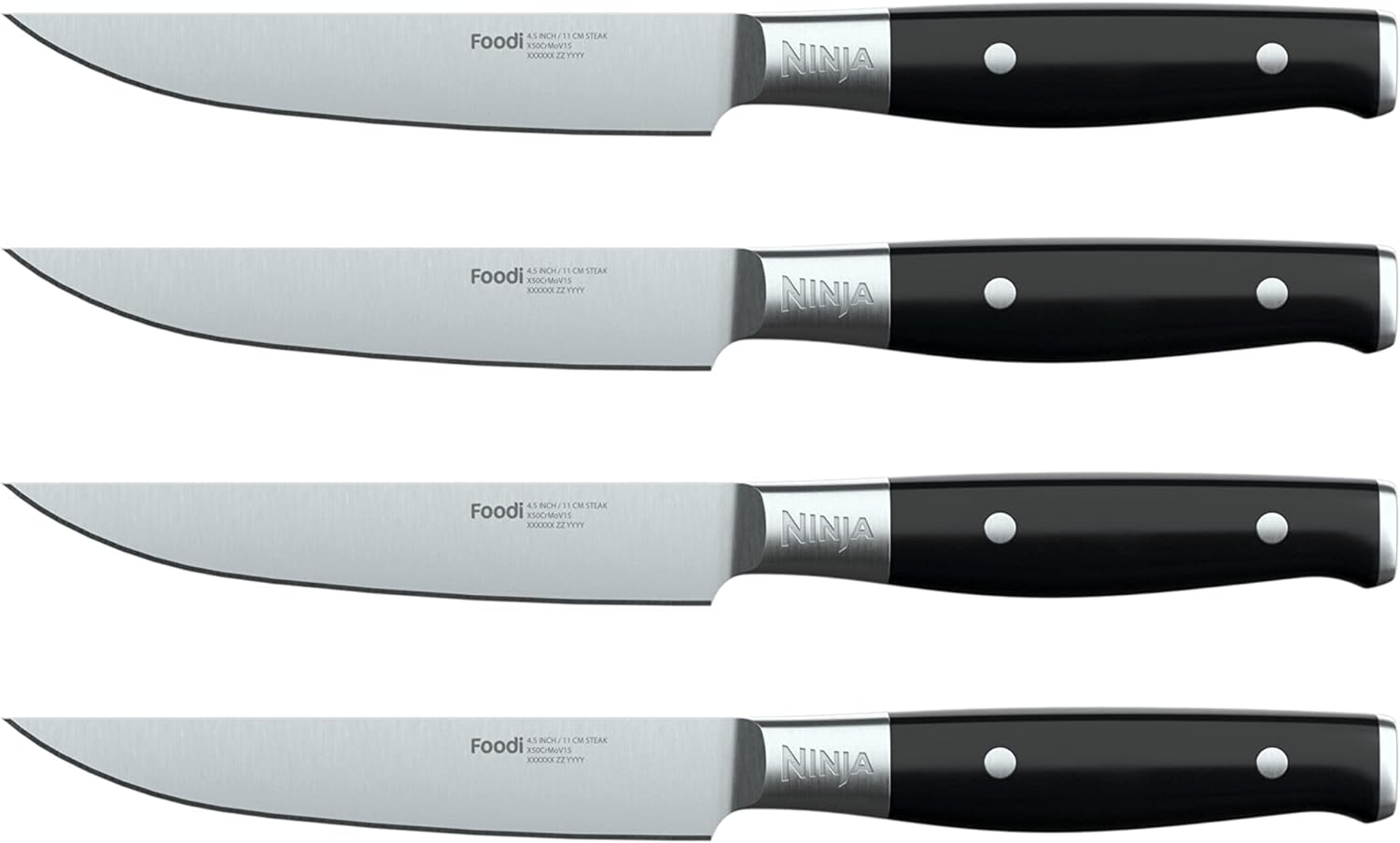 Ninja K32004 Foodi NeverDull System 4-Piece Steak Knife Set, Premium, German Stainless Steel, Black