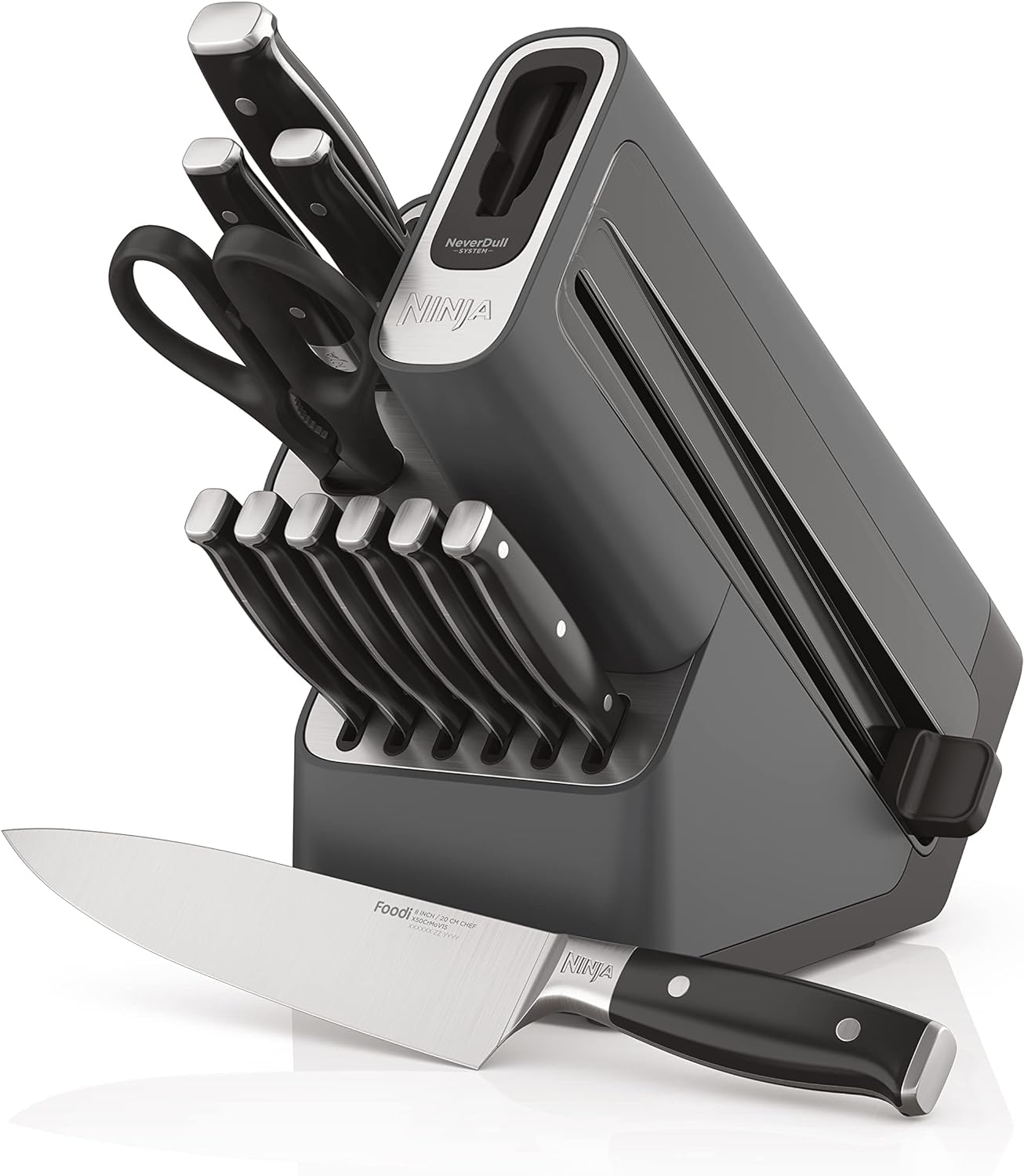 This Ninja NeverDull Knife set has truly become the backbone of my cooking adventures. With its versatile 14-piece set and a built-in sharpener, it' like having the perfect tool for every cooking task right at my fingertips. Not only does the knife block look sleek on my countertop, but the razor-sharp blades make slicing and dicing a breeze, saving me precious time and effort in the kitchen. This user-friendly and efficient set has undoubtedly elevated my cooking game and made meal preparation