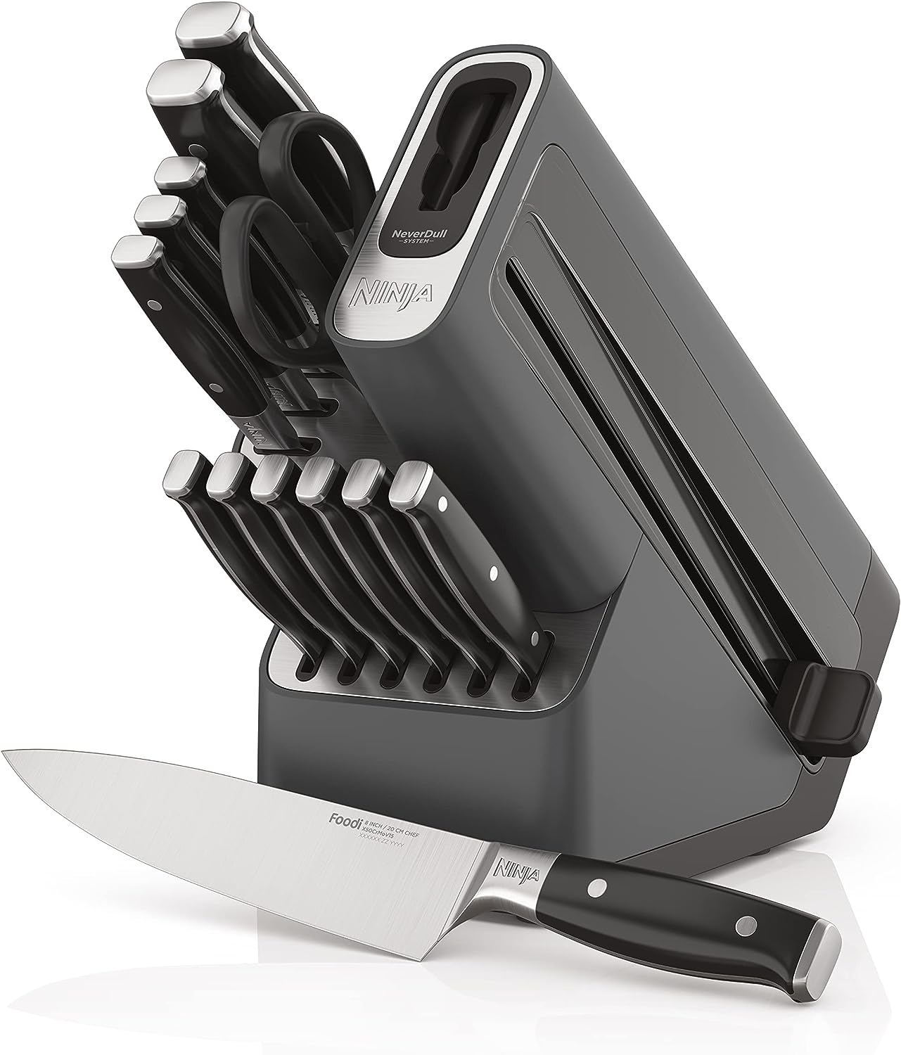 This Ninja NeverDull Knife set has truly become the backbone of my cooking adventures. With its versatile 14-piece set and a built-in sharpener, it' like having the perfect tool for every cooking task right at my fingertips. Not only does the knife block look sleek on my countertop, but the razor-sharp blades make slicing and dicing a breeze, saving me precious time and effort in the kitchen. This user-friendly and efficient set has undoubtedly elevated my cooking game and made meal preparation