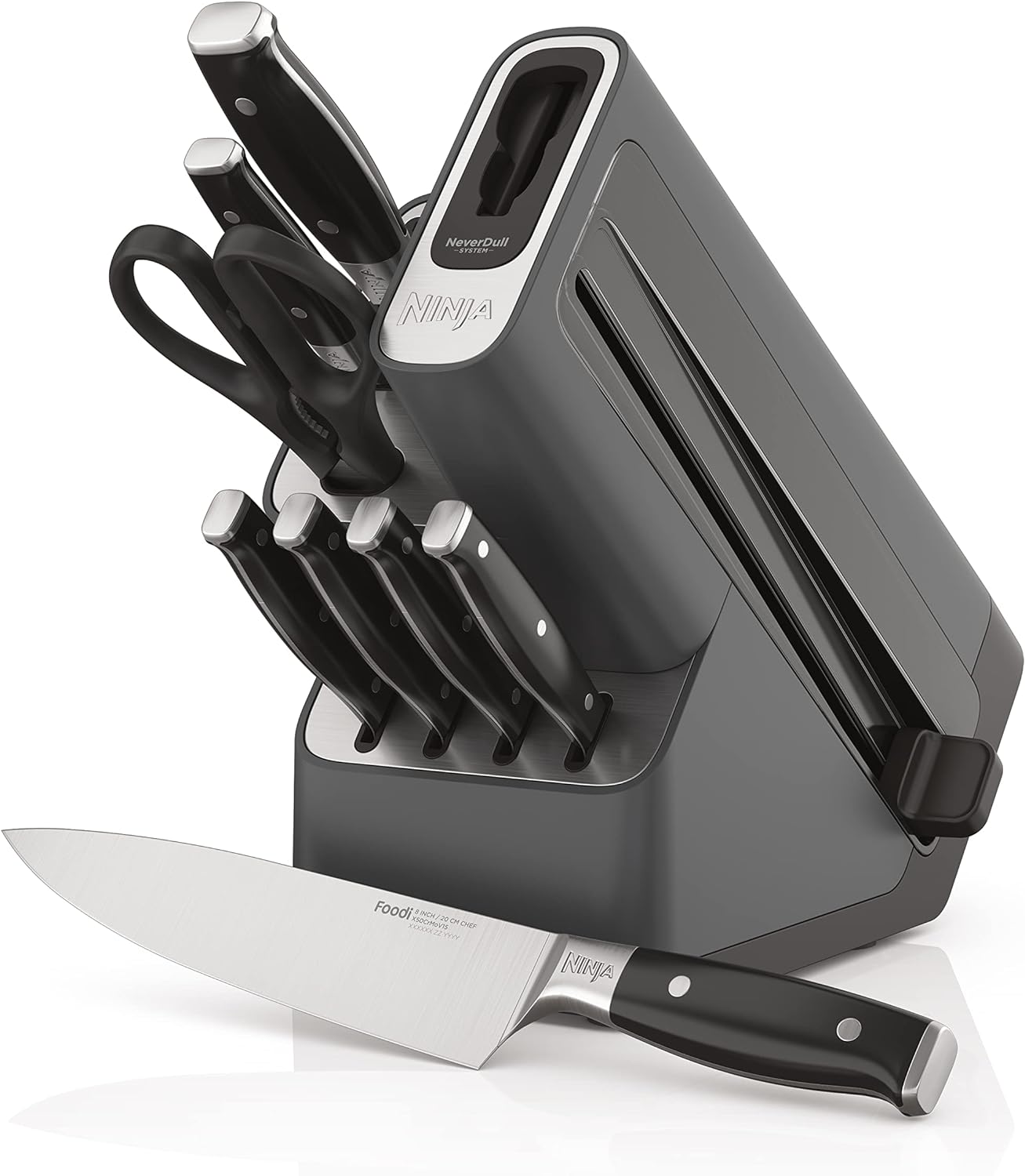 This Ninja NeverDull Knife set has truly become the backbone of my cooking adventures. With its versatile 14-piece set and a built-in sharpener, it' like having the perfect tool for every cooking task right at my fingertips. Not only does the knife block look sleek on my countertop, but the razor-sharp blades make slicing and dicing a breeze, saving me precious time and effort in the kitchen. This user-friendly and efficient set has undoubtedly elevated my cooking game and made meal preparation